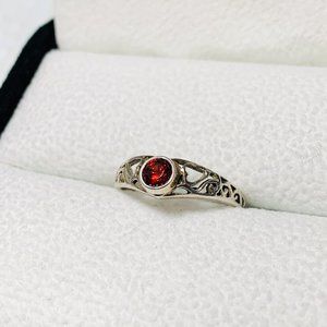 Vintage 90s 925 Sterling Silver Garnet Heart Ring